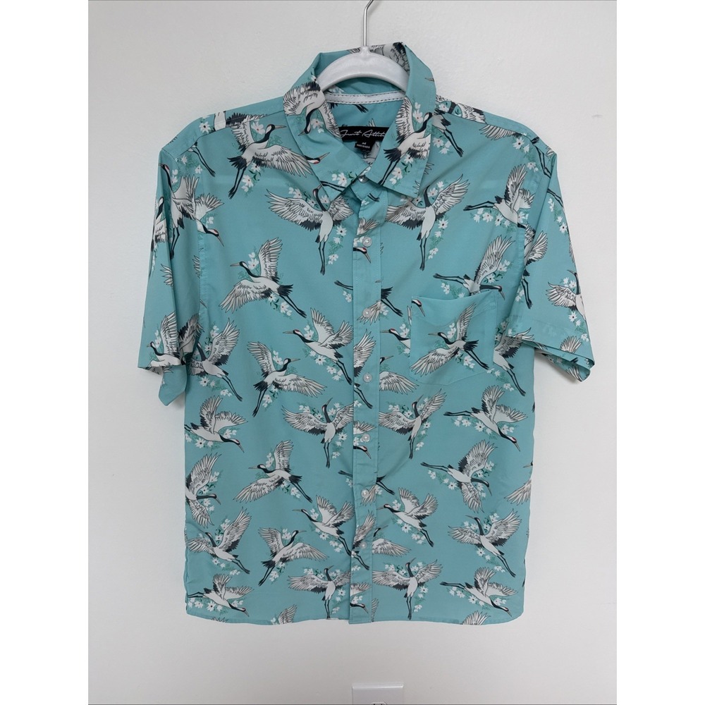 Just Attitude Men's Short Sleeve Teal Swans Floral Shirt Sz Medium Beach Cruise